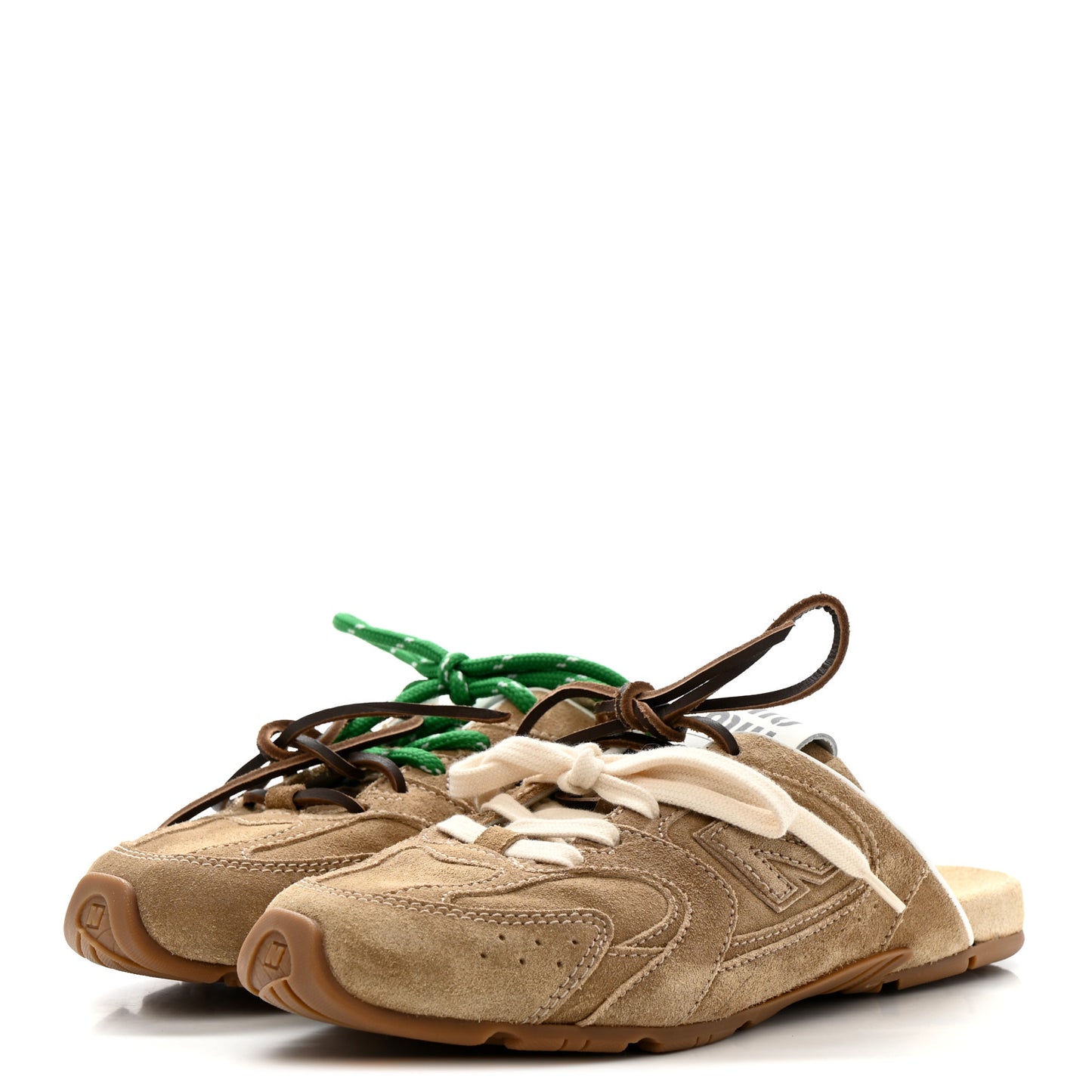 X NEW BALANCE Faded Suede Calfskin 530 SL Slip-On Mules 36 Ecru