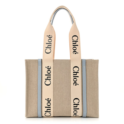Chloe Linen Calfskin Medium Woody Ribbon Tote White Light Blue 1 of 13