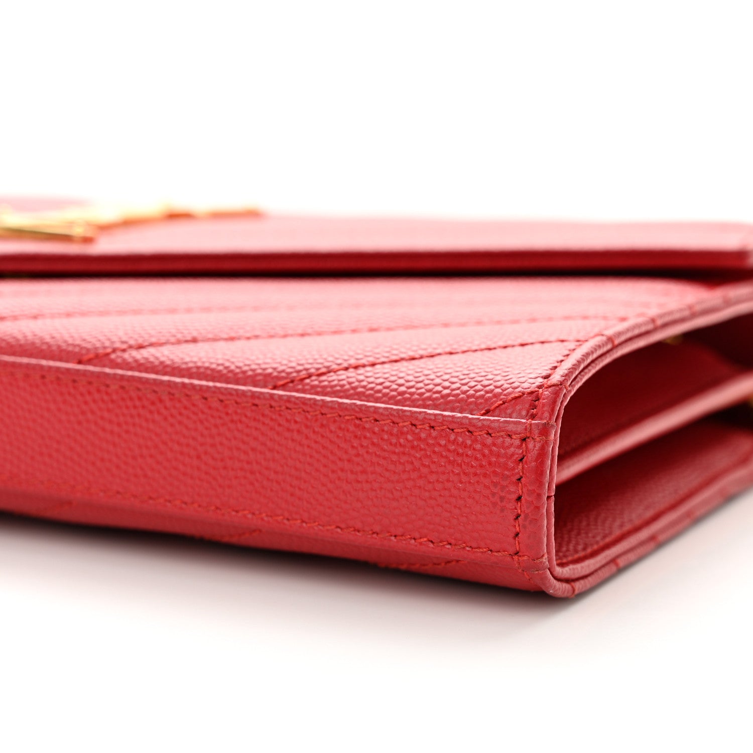Saint Laurent Grain De Poudre Matelasse Chevron Monogram Chain Wallet Red 10 of 11