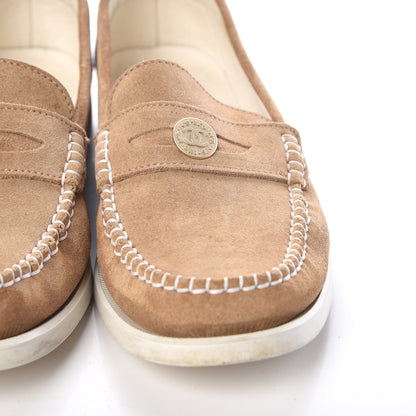 Chanel Suede Womens Penny Loafers 40 Beige 14 of 18