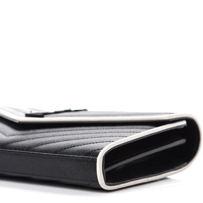 Saint Laurent Grain De Poudre Matelasse Chevron Monogram Chain Wallet Black White 7 of 11
