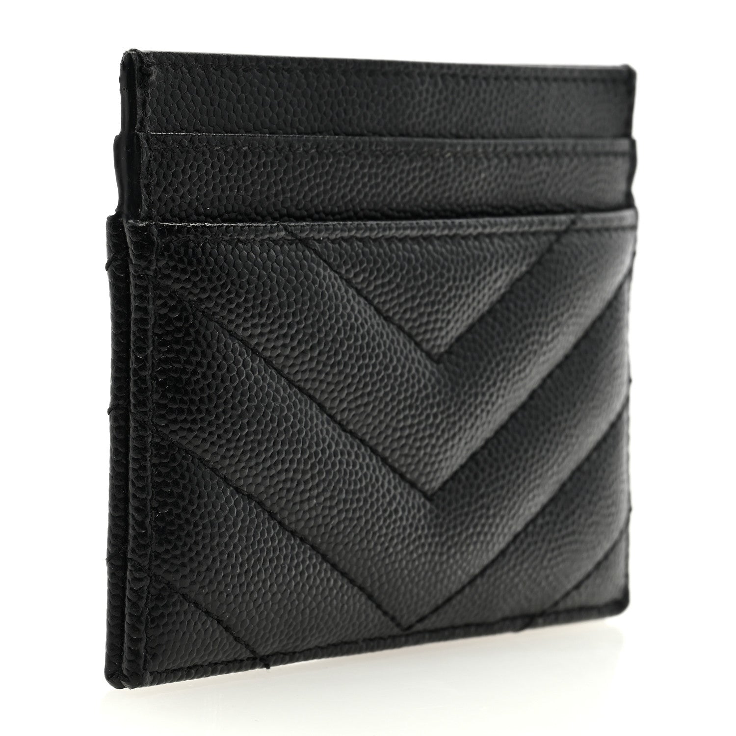 Saint Laurent Grain De Poudre Matelasse Chevron Monogram Credit Card Case Black 3 of 7
