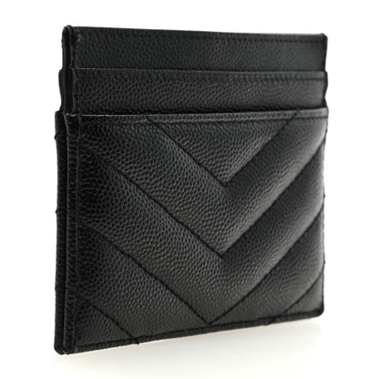 Saint Laurent Grain De Poudre Matelasse Chevron Monogram Credit Card Case Black 3 of 7