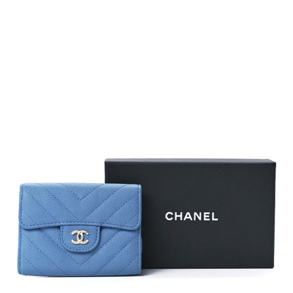 Chanel Caviar Flat Chevron Quilted Flap Card Holder Wallet Blue 12 of 12