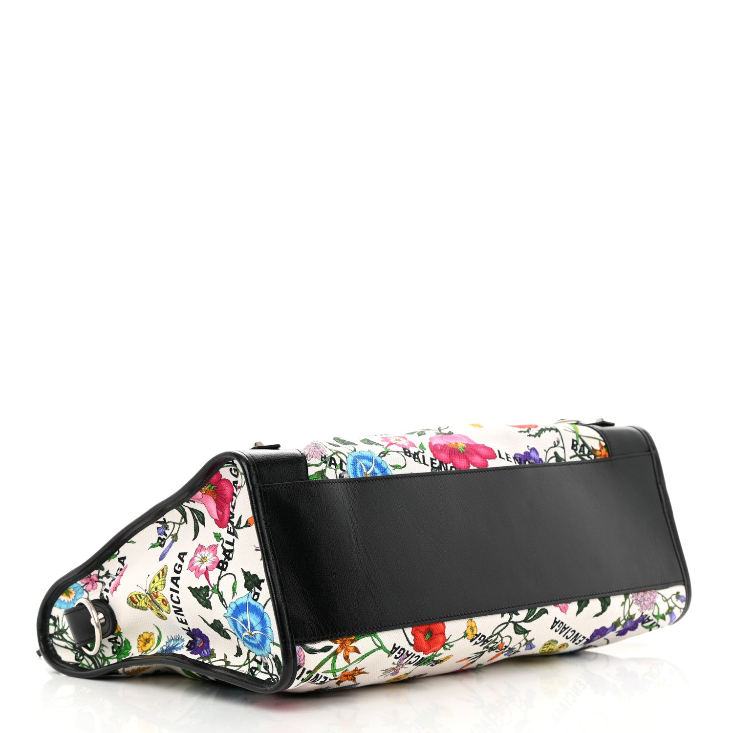 Balenciaga X GUCCI Canvas Azalea Calfskin Flora Logo Print Neo Classic Silver Hardware Medium City White Multicolor Black 4 of 12