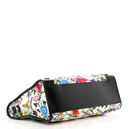 Balenciaga X GUCCI Canvas Azalea Calfskin Flora Logo Print Neo Classic Silver Hardware Medium City White Multicolor Black 4 of 12