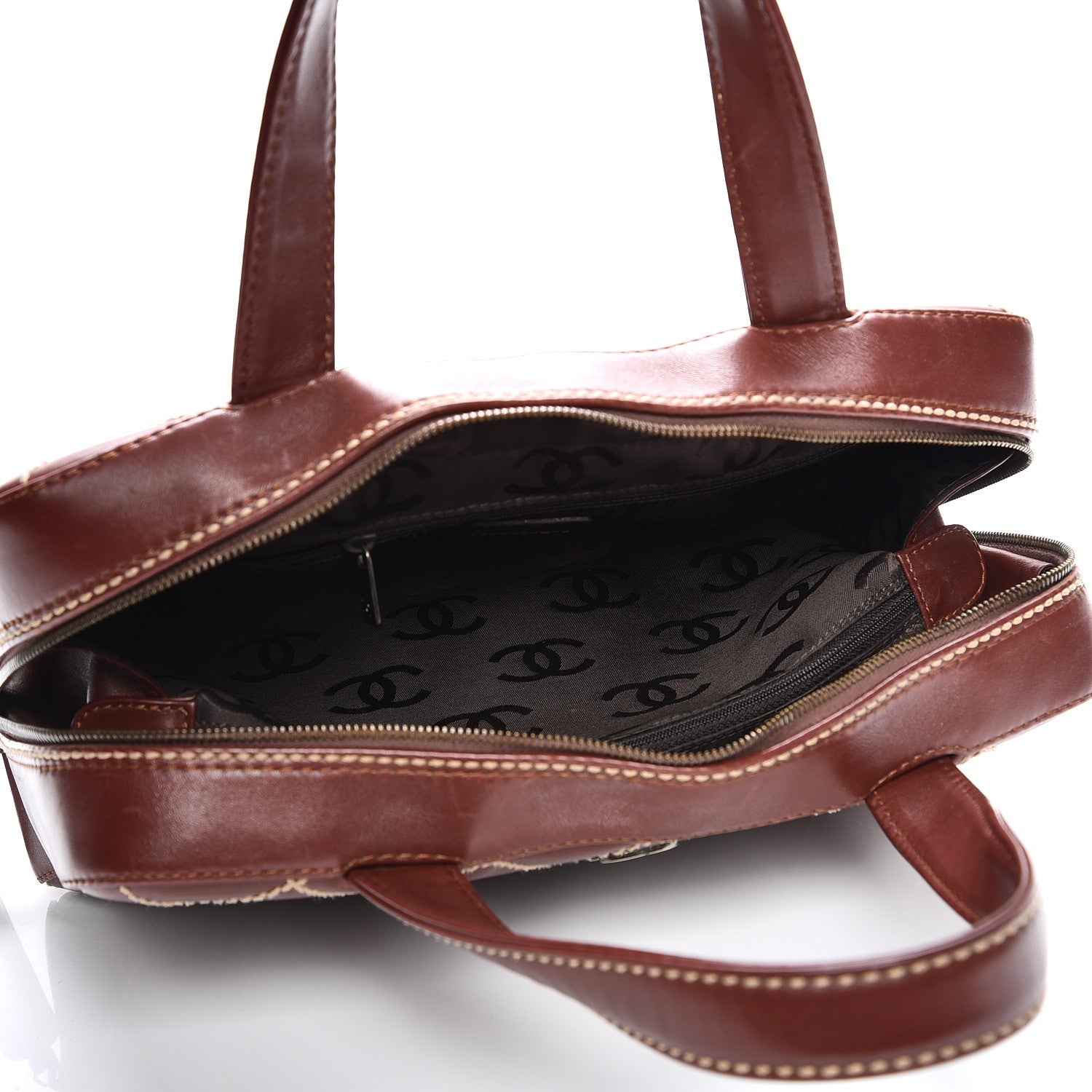 Chanel Calfskin Contrast Stitch Surpique Bowler Brown 5 of 14