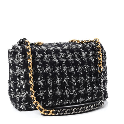 Chanel Tweed Quilted Maxi Chanel 19 Flap Black Silver Ecru 3 of 10