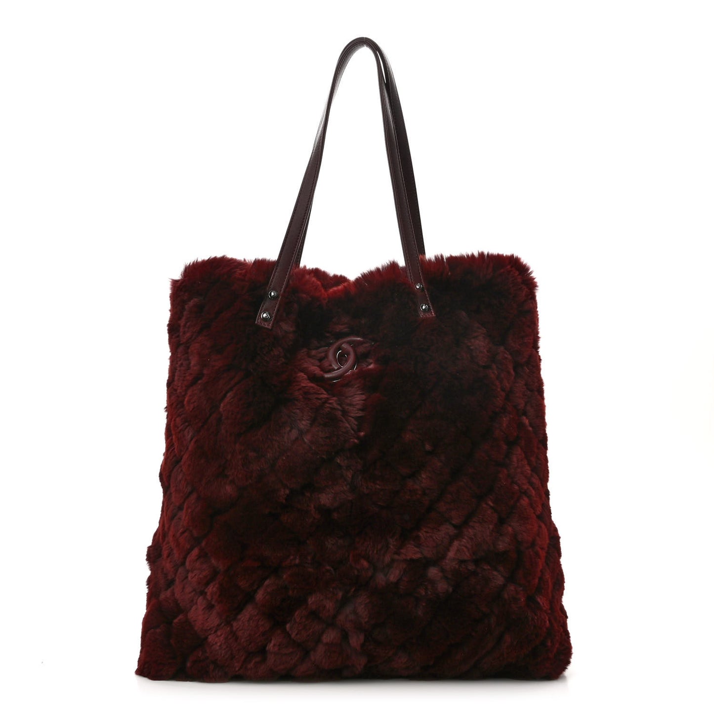 Rabbit Fur Quilted Pattern Shopping Tote Burgundy
