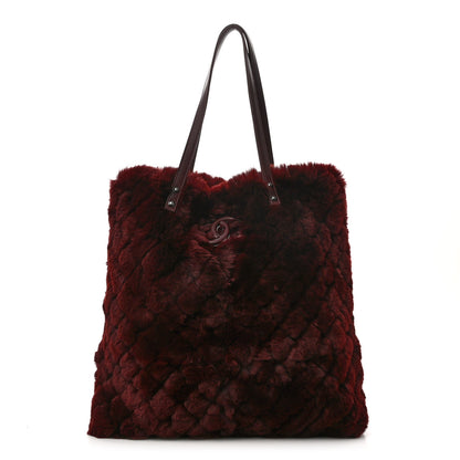 Chanel Rabbit Fur Quilted Pattern Shopping Tote Burgundy 2 of 9