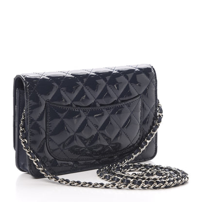 Chanel Patent Quilted Wallet On Chain WOC Navy Blue 3 of 12