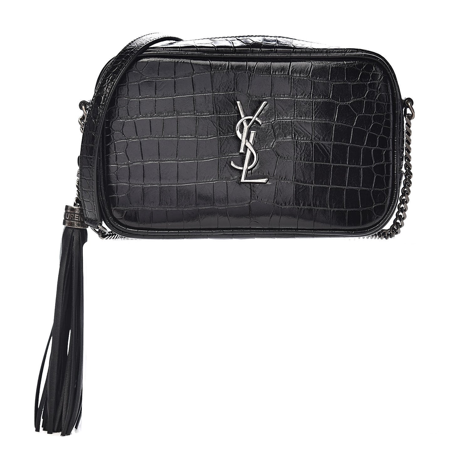 Calfskin Crocodile Embossed Monogram Mini Lou Camera Bag Black