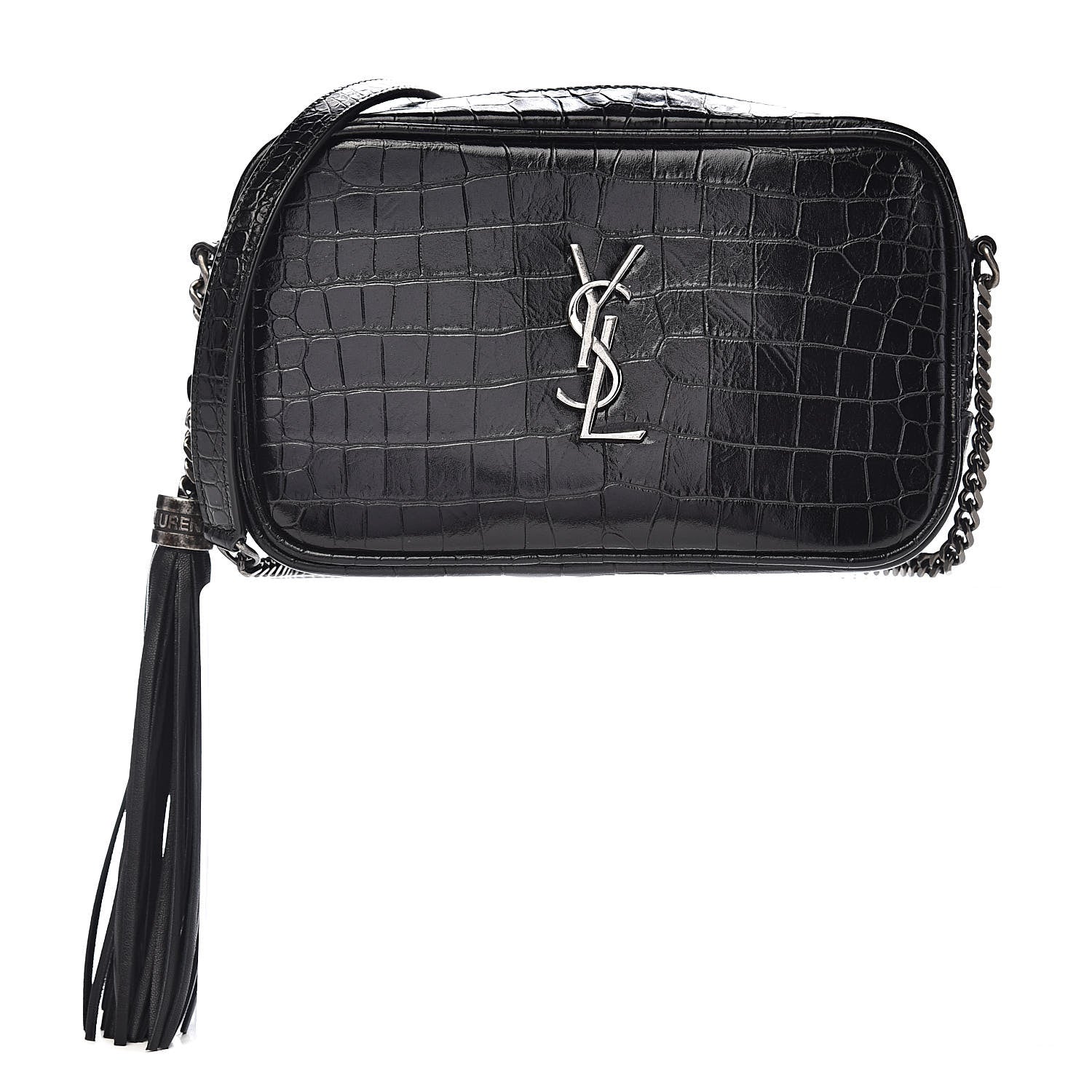 Saint Laurent Calfskin Crocodile Embossed Monogram Mini Lou Camera Bag Black 1 of 10