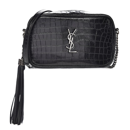 Saint Laurent Calfskin Crocodile Embossed Monogram Mini Lou Camera Bag Black 1 of 10