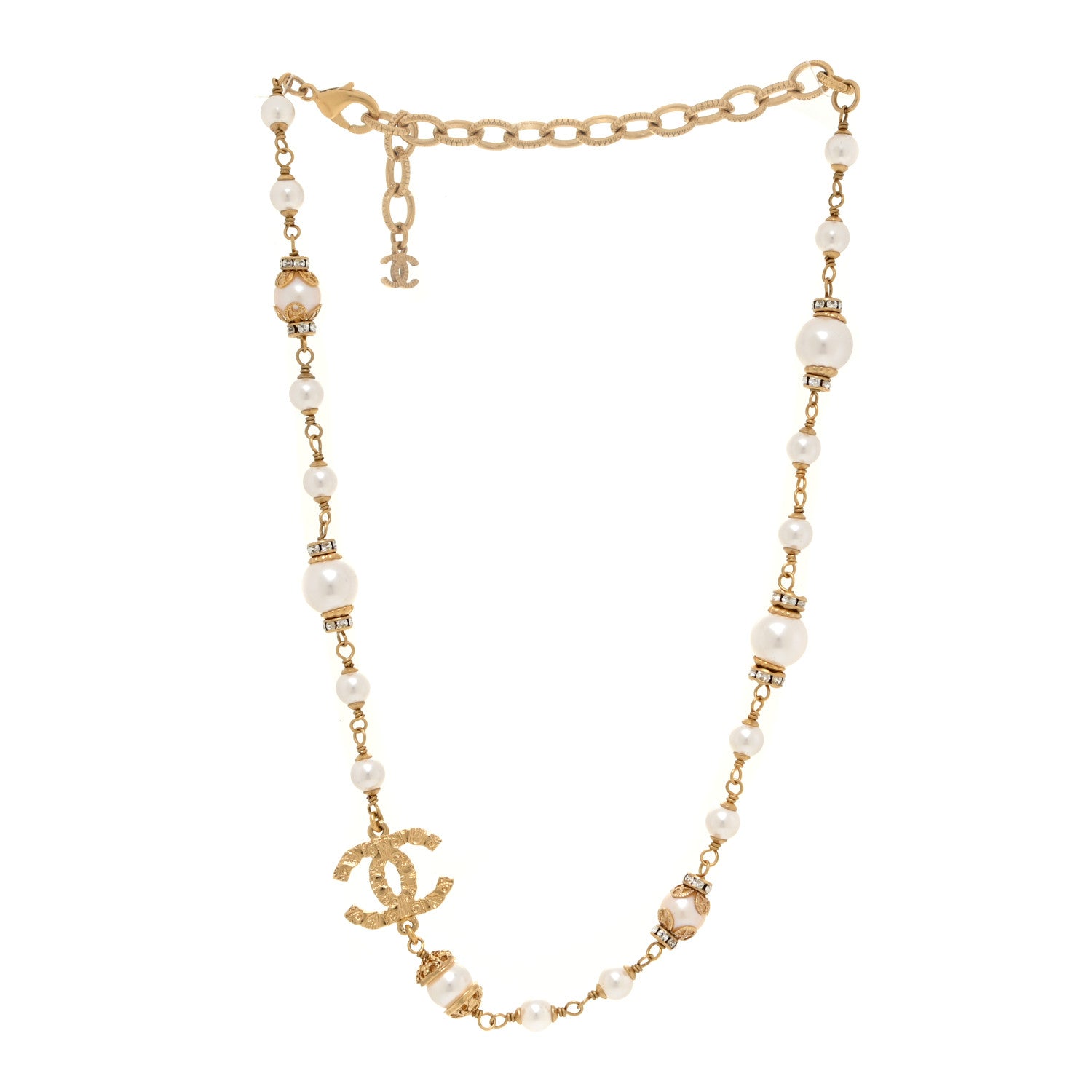 Chanel Pearl Crystal Textured CC Short Necklace Gold 3 of 5