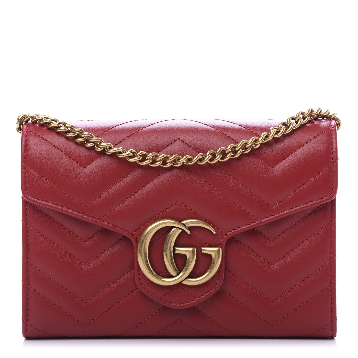 Calfskin Matelasse GG Marmont Chain Wallet Hibiscus Red