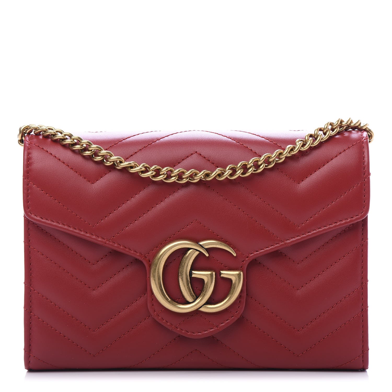 Gucci Calfskin Matelasse GG Marmont Chain Wallet Hibiscus Red 1 of 10