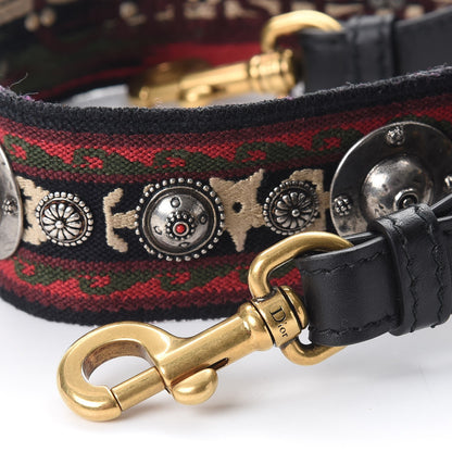 Christian Dior Canvas Embroidered Studded Bohemian Shoulder Strap Red 3 of 6