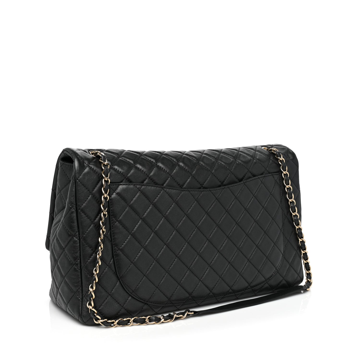 Calfskin Quilted XXL Travel Flap Bag Black