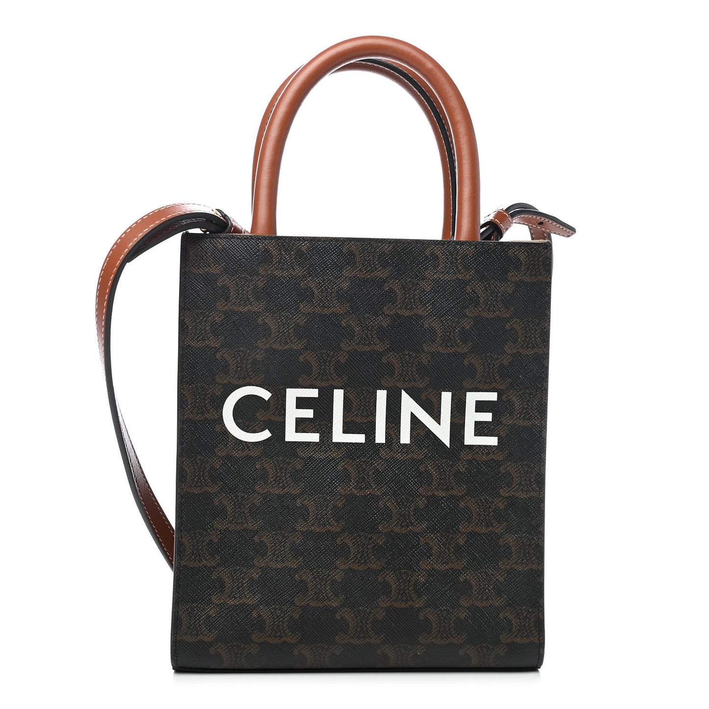 Triomphe Canvas Calfskin Mini Vertical Cabas Tan