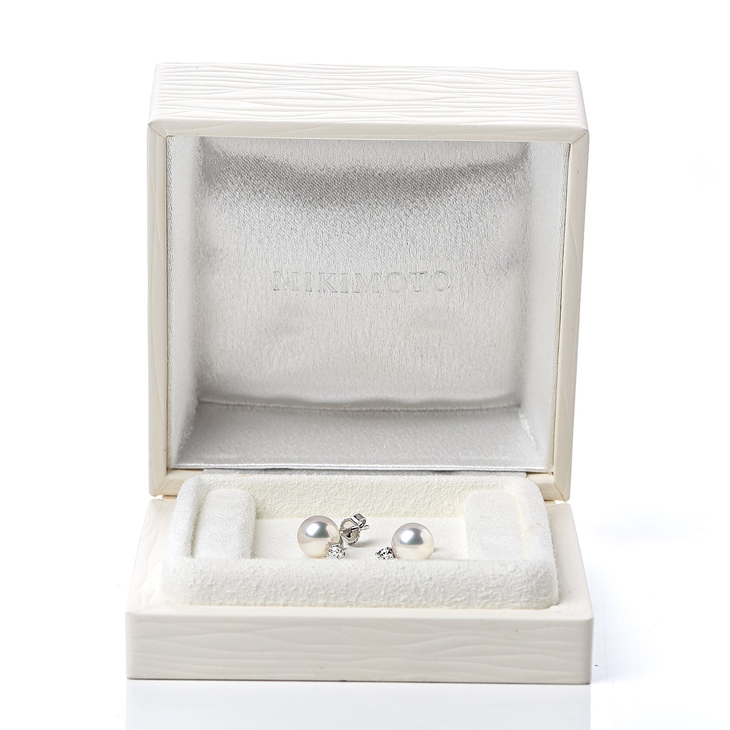 18K White Gold Diamond Akoya Pearl 8mm Stud Earrings