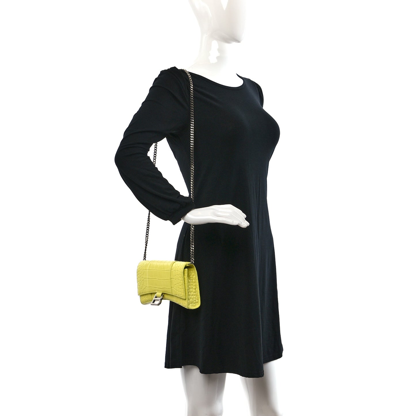 Shiny Calfskin Crocodile Embossed Hourglass Chain Bag Light Yellow