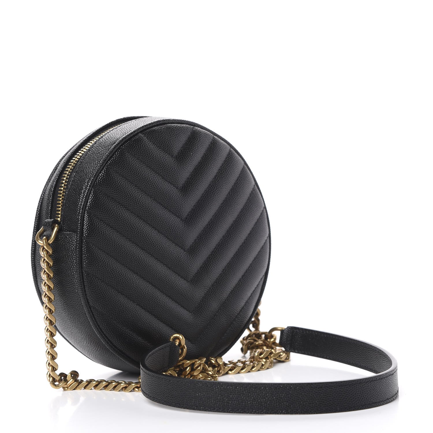 Saint Laurent Grain De Poudre Matelasse Chevron Quilted Round Vinyle Camera Bag Black 2 of 10
