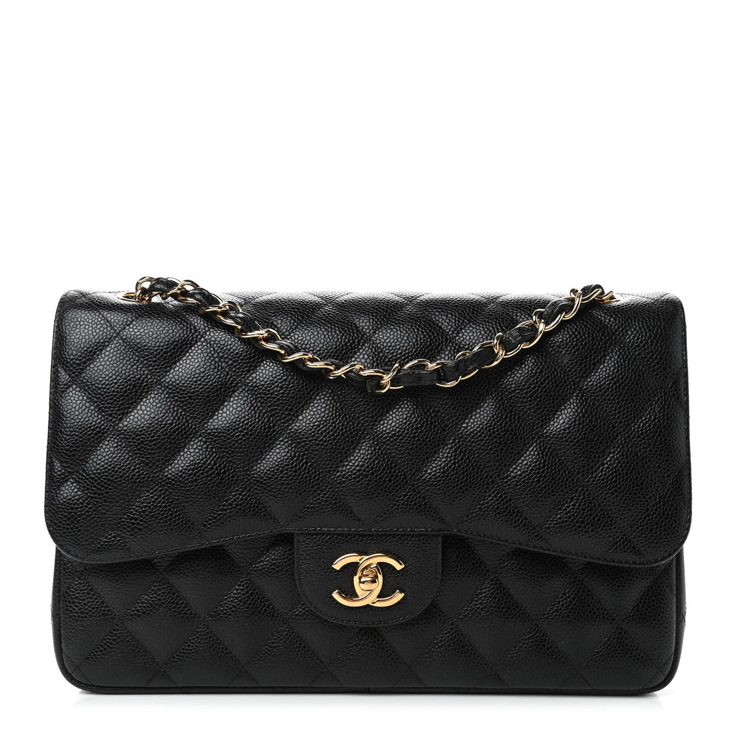 Caviar Quilted Jumbo Double Flap Black