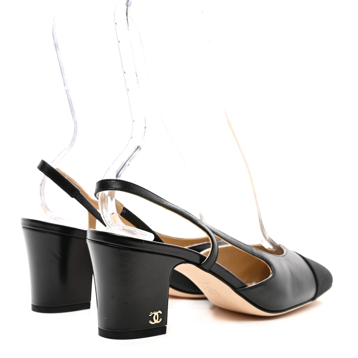 Goatskin Grosgrain Cap Toe CC Slingback Sandals 38 Black