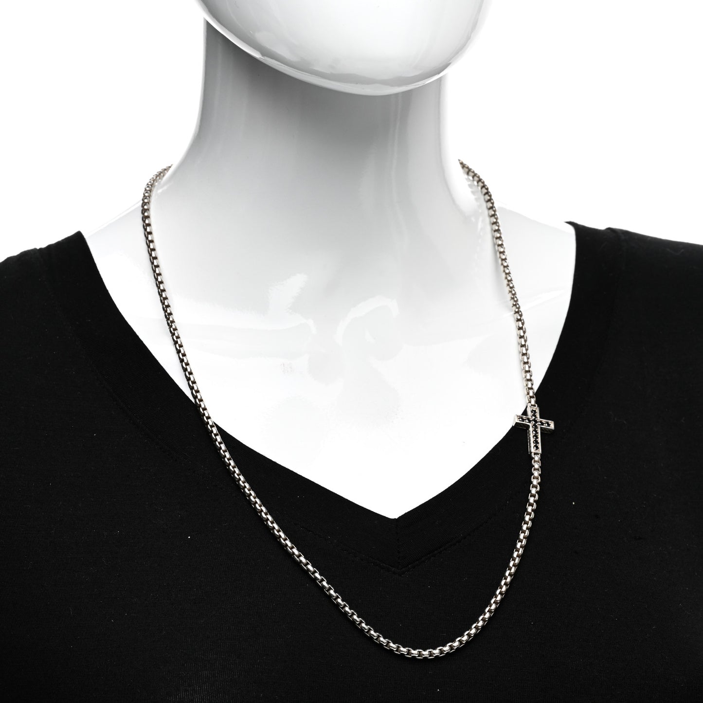 Sterling Silver Black Diamond Streamline Cross Station Necklace 26"