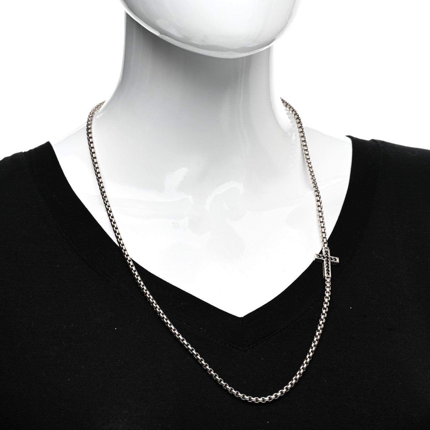 David Yurman Sterling Silver Black Diamond Streamline Cross Station Necklace 26" 2 of 4