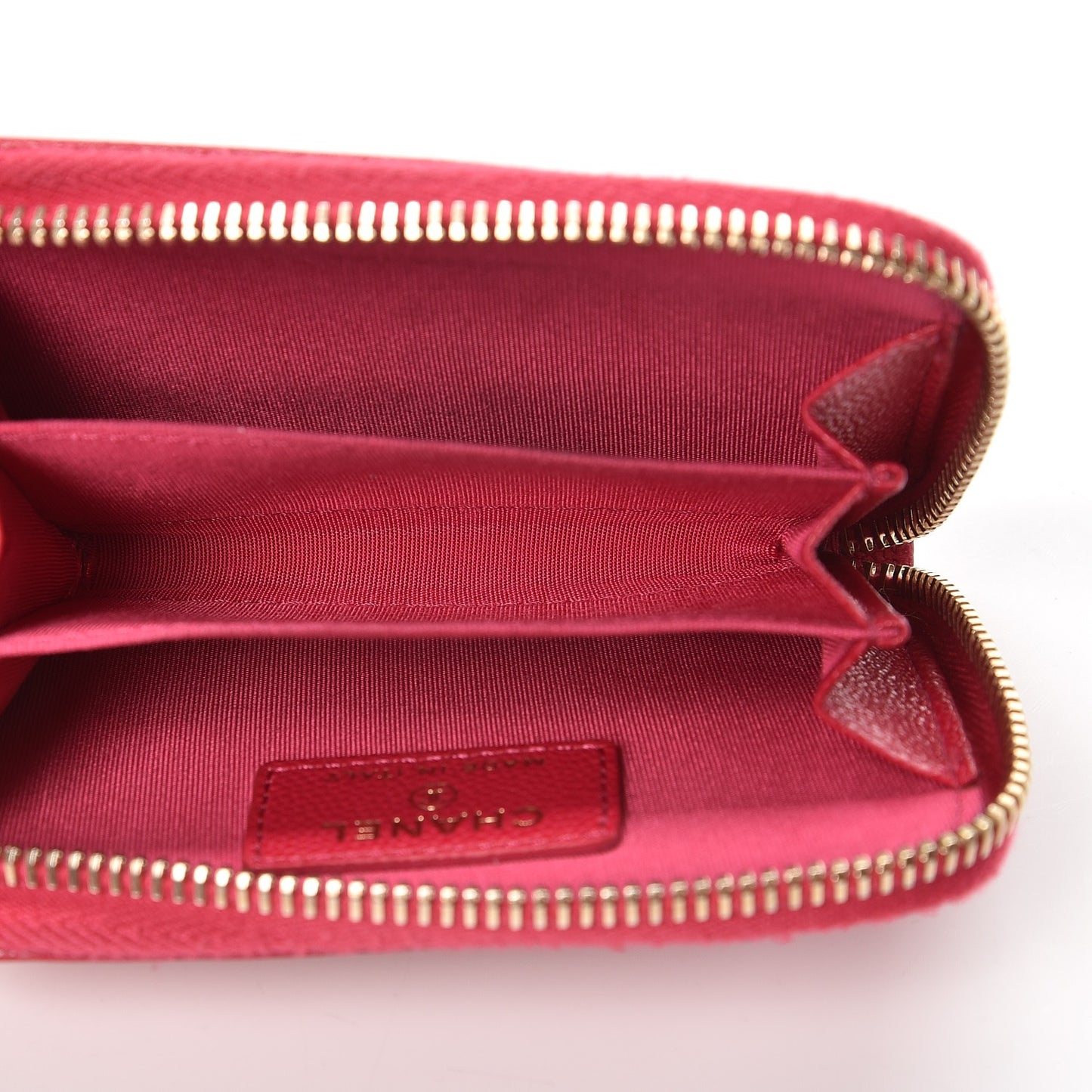 Caviar Camellia Embossed Zip Coin Purse Dark Pink