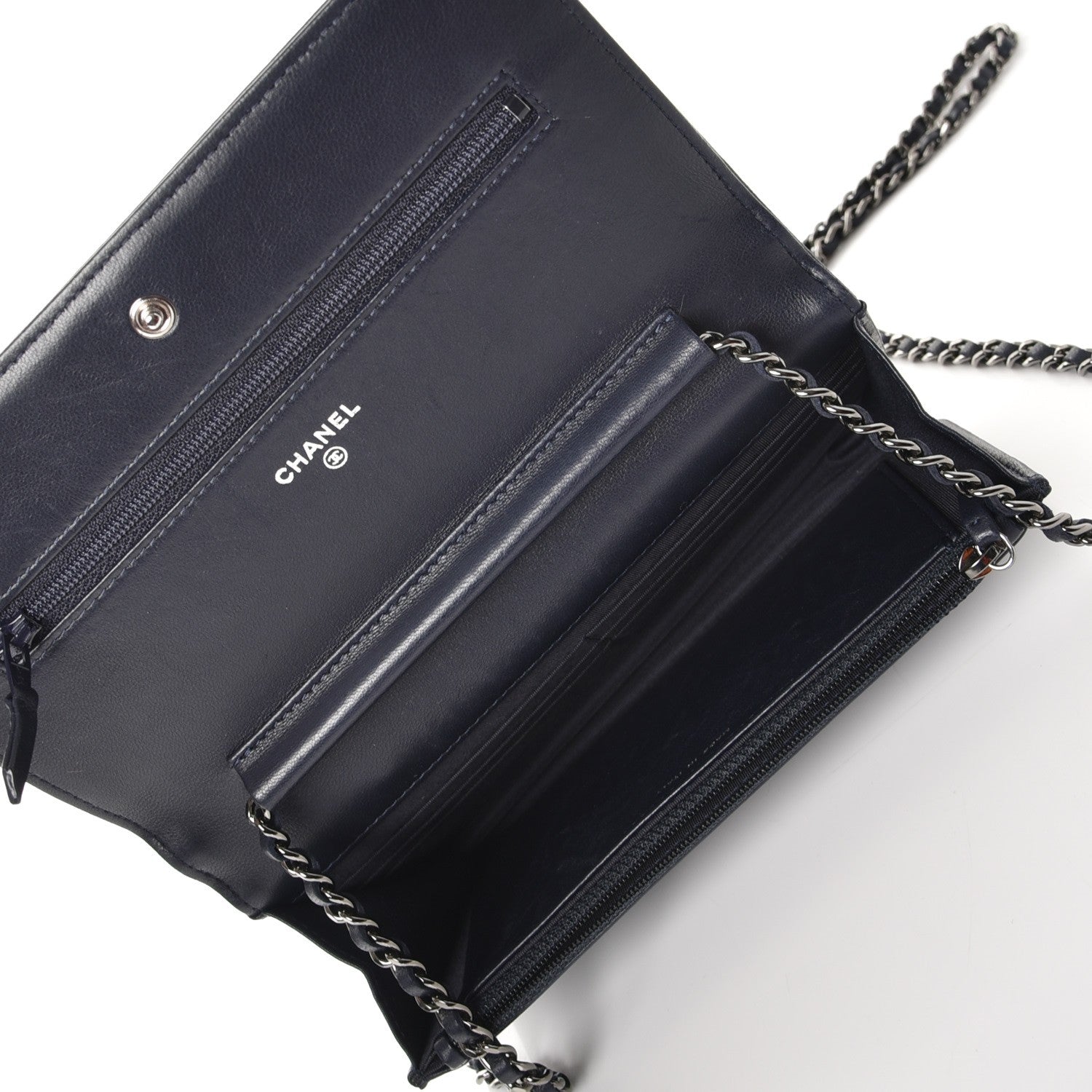 Chanel Lambskin Quilted Boy Wallet On Chain WOC Navy Blue 5 of 12