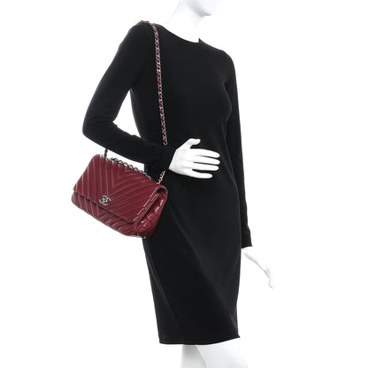 Chanel Lambskin Surpique Chevron Medium Single Flap Dark Red 2 of 9