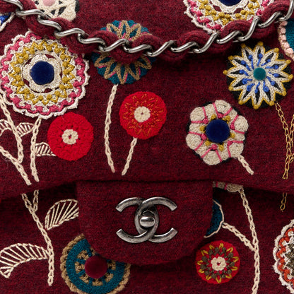 Chanel Felt Flower Embroidered Jumbo Double Flap Burgundy Multicolor 9 of 11