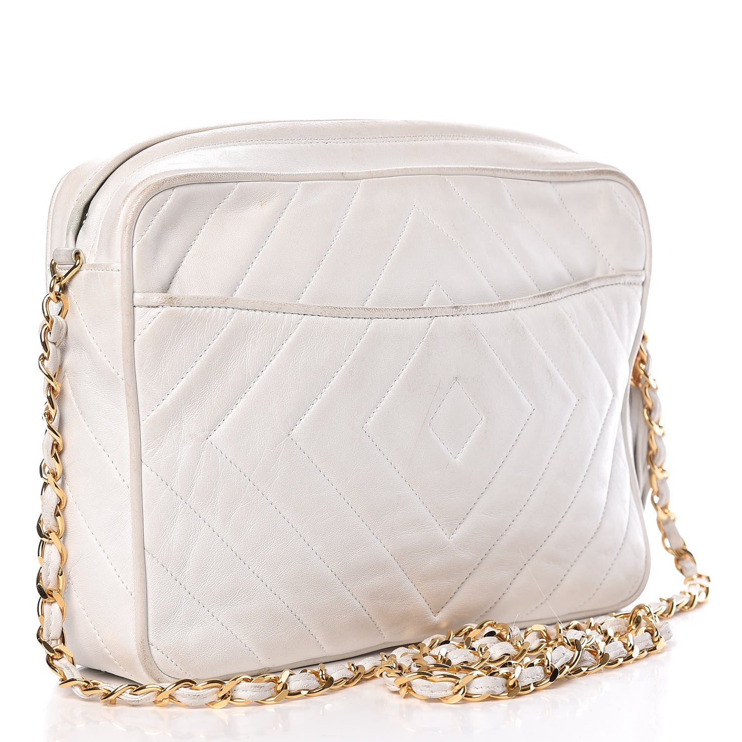Lambskin Chevron Tassel Camera Case White