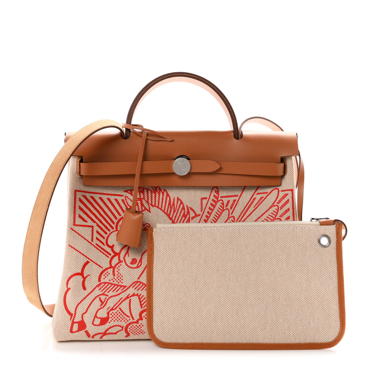 Hermes Vache Hunter Toile Pegase Pop Herbag Zip Retourne 31 PM Capucine Ecru 3 of 12
