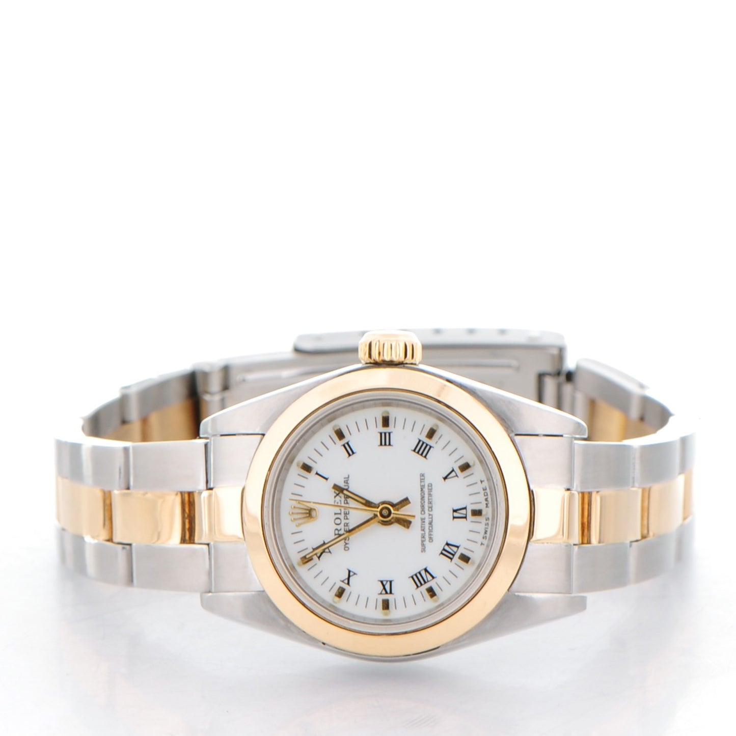 Stainless Steel 18K Yellow Gold 26mm Oyster Perpetual Watch White Roman 67183