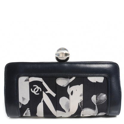 Chanel Lambskin Pleated Canvas Symbols Clutch Navy 1 of 8