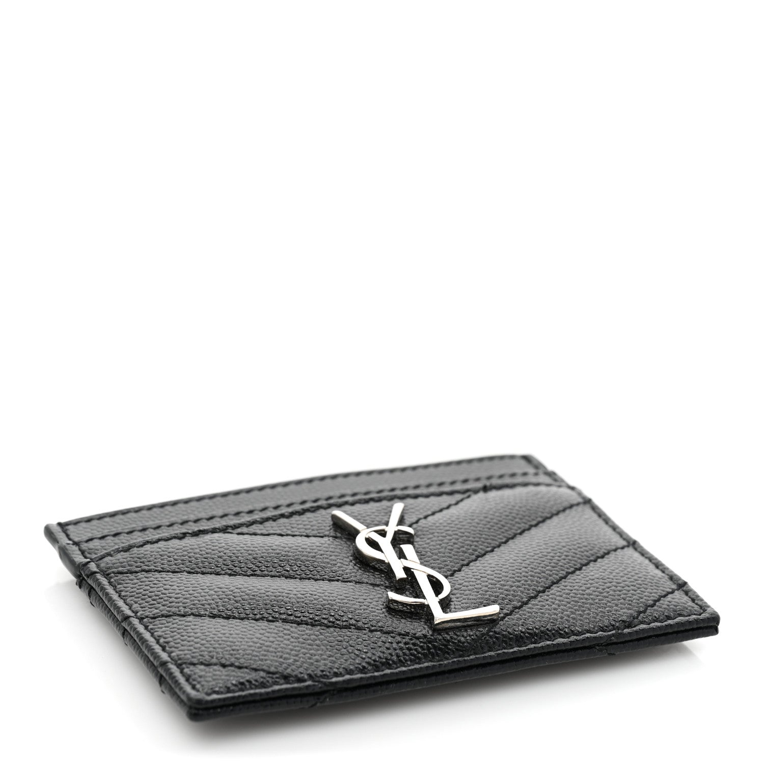 Saint Laurent Grain De Poudre Matelasse Chevron Monogram Credit Card Case Black 4 of 9