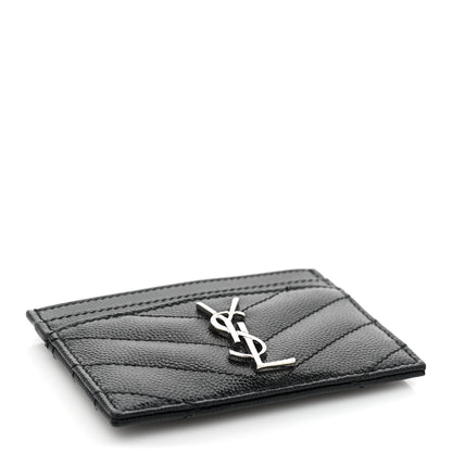 Saint Laurent Grain De Poudre Matelasse Chevron Monogram Credit Card Case Black 4 of 9