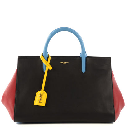 Saint Laurent Calfskin Small Cabas Rive Gauche Bag Black Red Yellow White 1 of 7