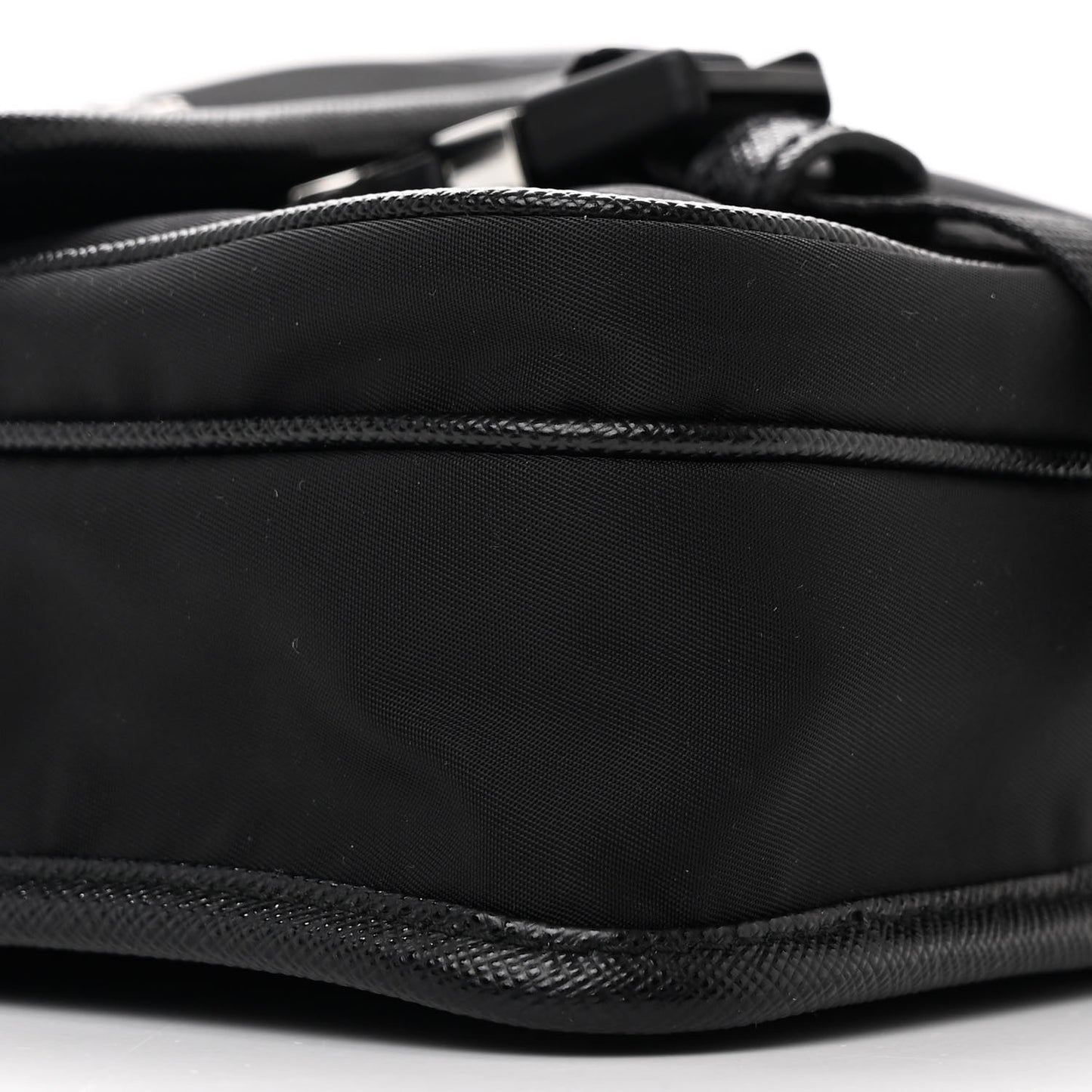 Re-Nylon Saffiano Mini Pocket Single Snap Buckle Messenger Bag Black