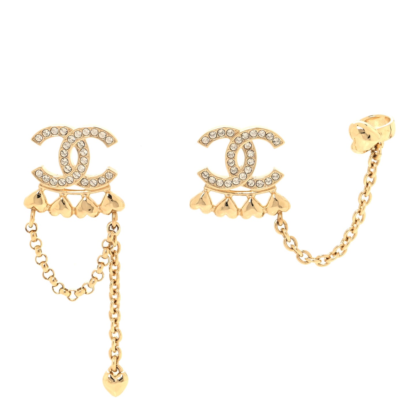 Metal Crystal CC Drop Heart Link Earrings Gold