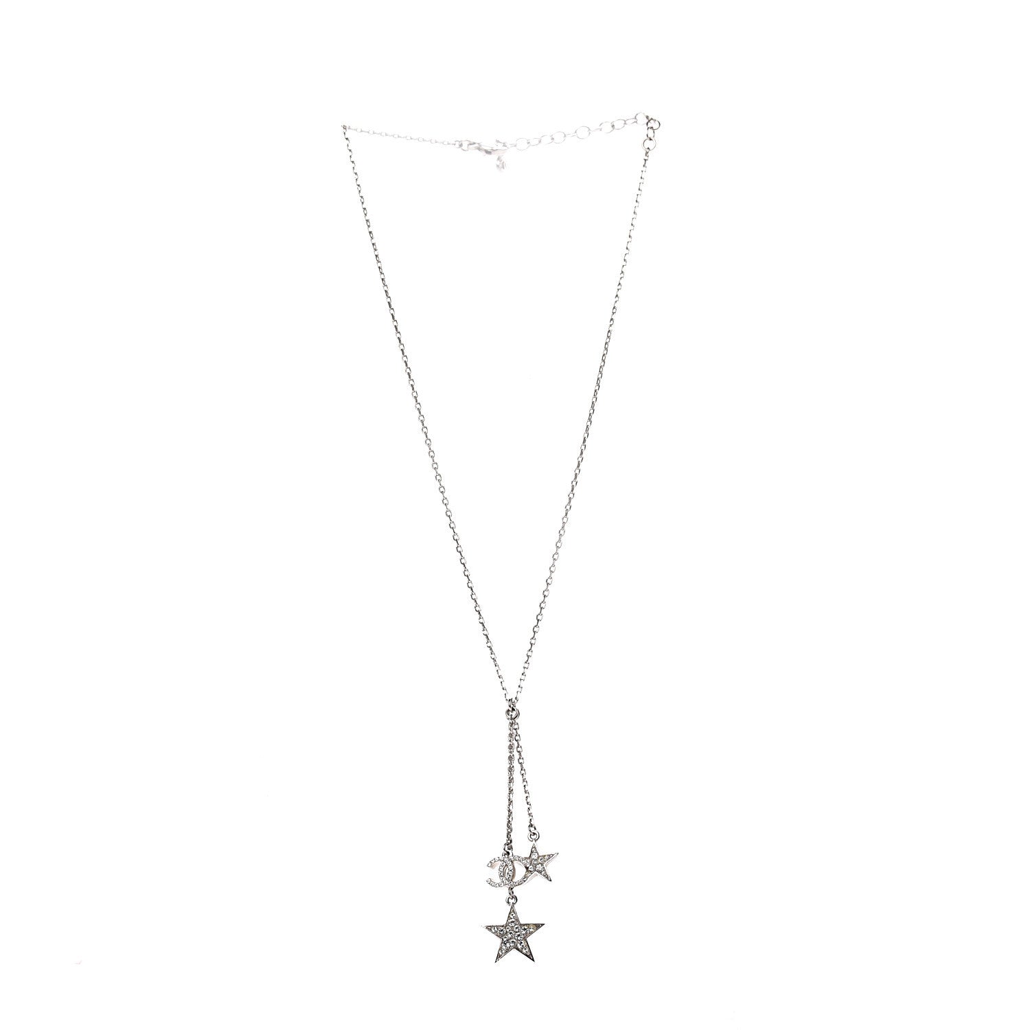 Chanel Crystal Glitter Star CC Pendant Necklace Silver Gold 2 of 4