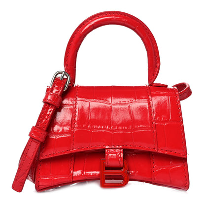 Balenciaga Shiny Calfskin Tonal B Crocodile Embossed Hourglass Top Handle Bag Mini Bright Red 1 of 9