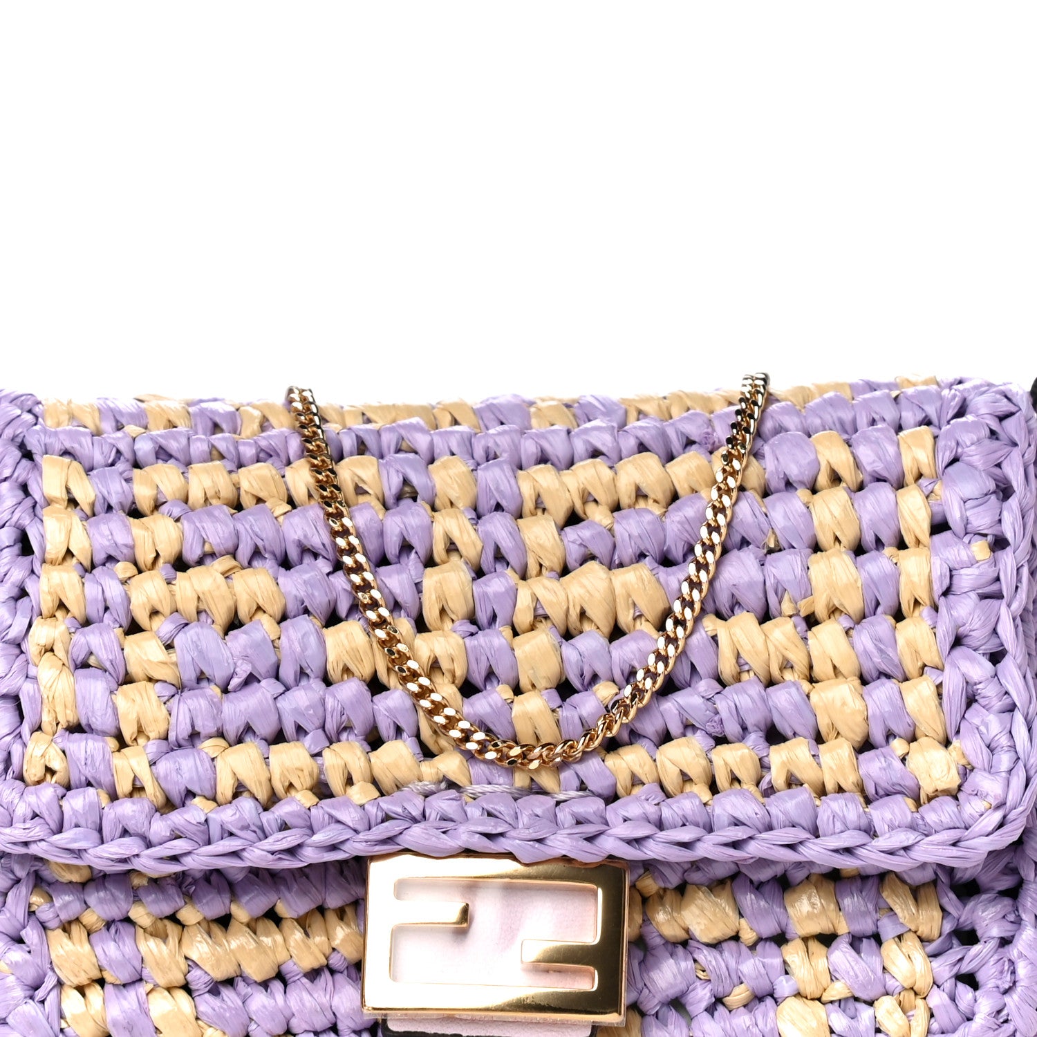 Fendi Raffia Vitello Seta FF Woven Nano Baguette Charm Anemone Natural 7 of 9