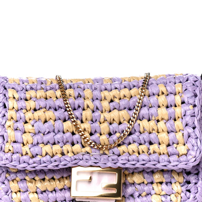 Fendi Raffia Vitello Seta FF Woven Nano Baguette Charm Anemone Natural 7 of 9