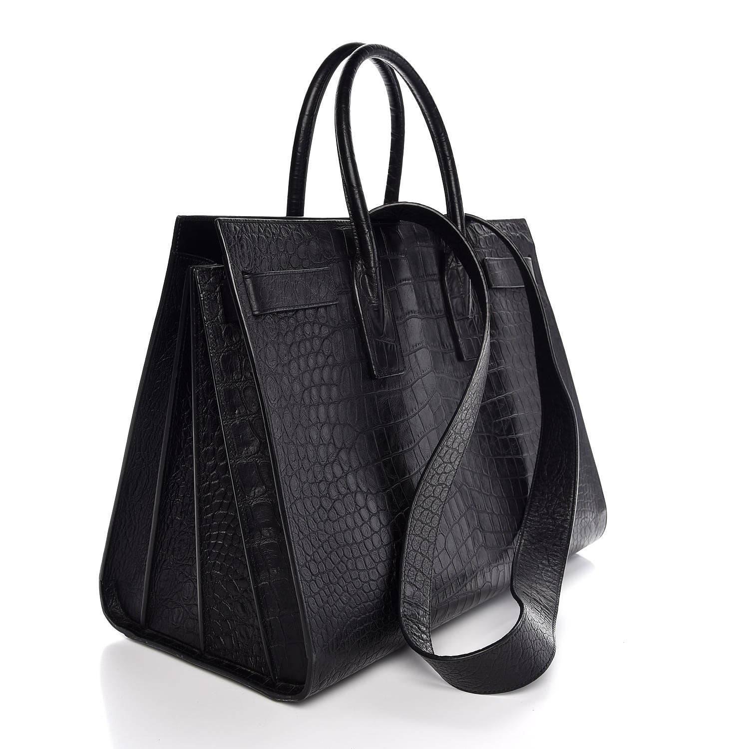 Saint Laurent Calfskin Crocodile Embossed Large Sac De Jour Carryall Black 4 of 7