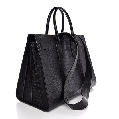 Saint Laurent Calfskin Crocodile Embossed Large Sac De Jour Carryall Black 4 of 7